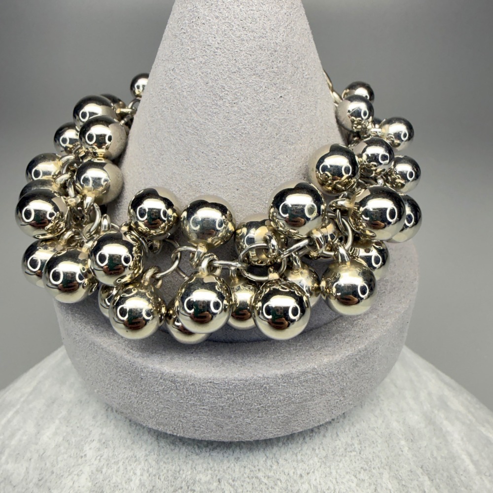 Vintage Bracelet Cha Cha Silver Tone Ball Cluster 7" Modernist